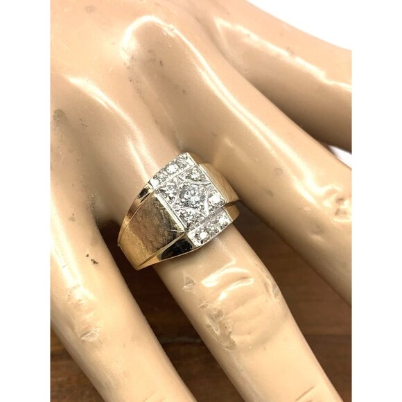 Men's Ring 14k Yellow Gold Diamond 0.50ctw Statement Cocktail Estate Size 11.5 - Picture 5 of 14